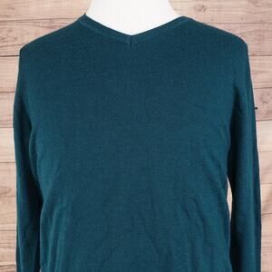 APT. 9 Sweater Mens Large Teal V Neck Merino Blend Pullover Long Sleeve Knit